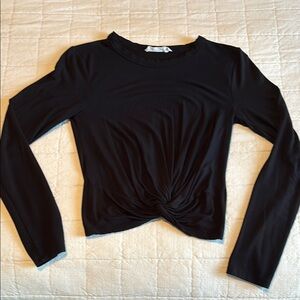 Black Long Sleeve Twist Front Top